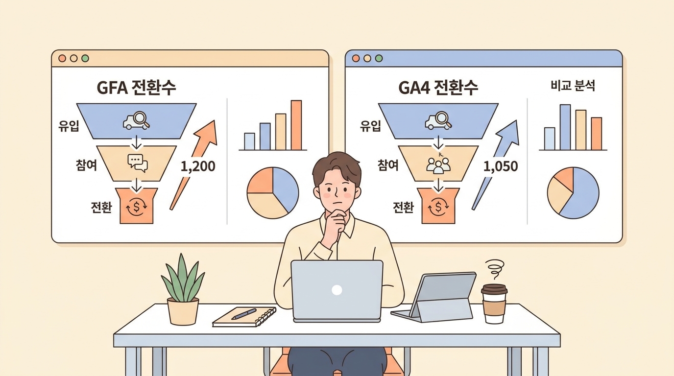 GFA와 GA4 수치를 나란히 대조하는 모습