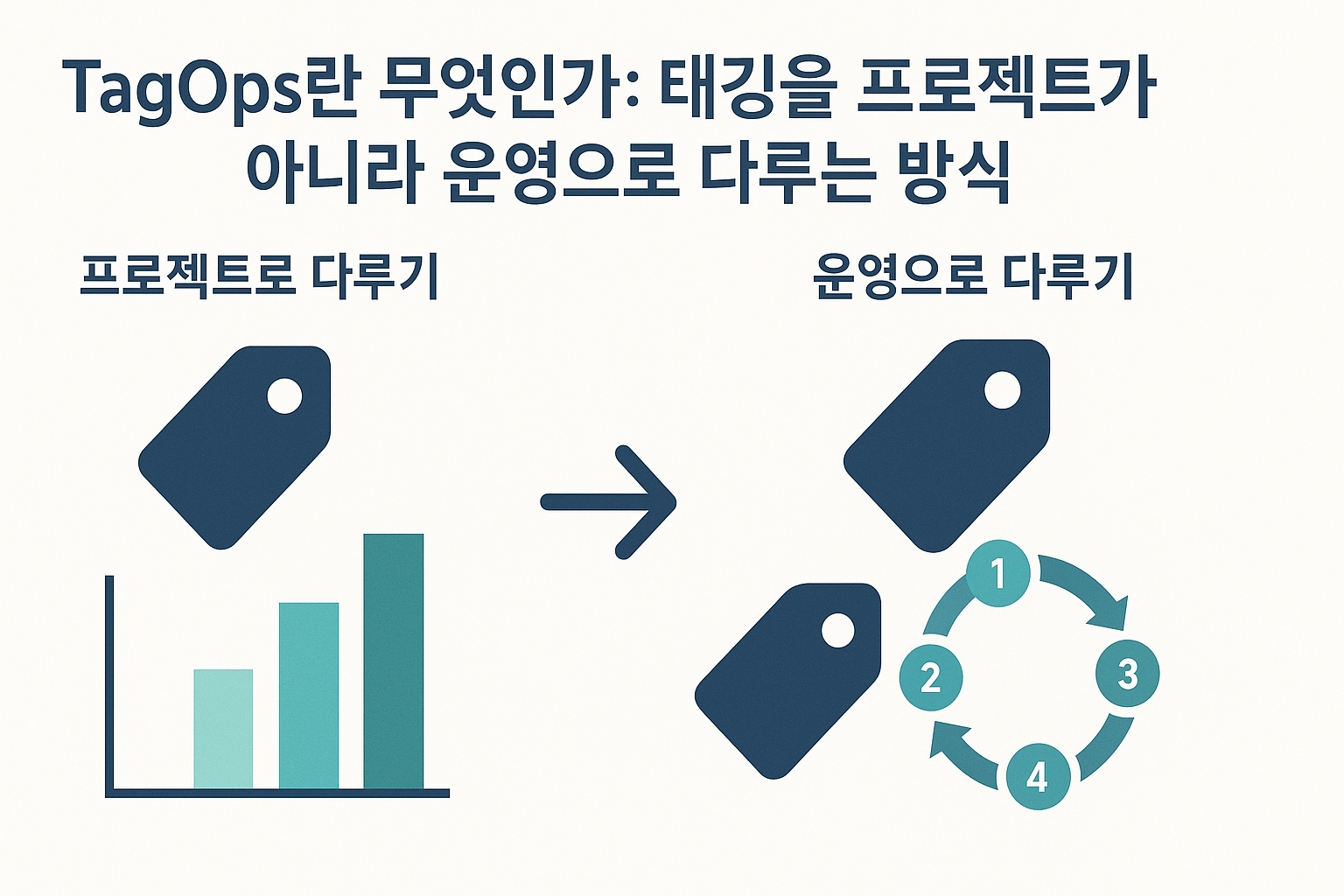 TagOps란 무엇인가: 태깅을 프로젝트가 아니라 운영으로 다루는 방식 한 번 심는 씨앗과 매달 물을 주는 화분을 나란히 놓은 일러스트