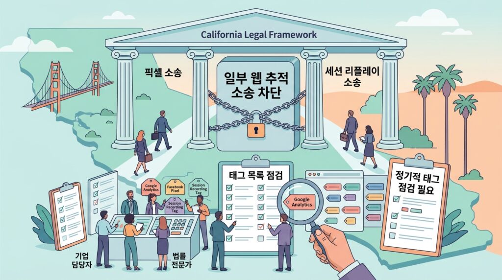 캘리포니아가 웹 추적 소송 한 갈래를 막았다 — 그러나 픽셀·세션 리플레이 소송은 남아, 태그 목록 점검은 끝나지 않았다 대표 이미지
